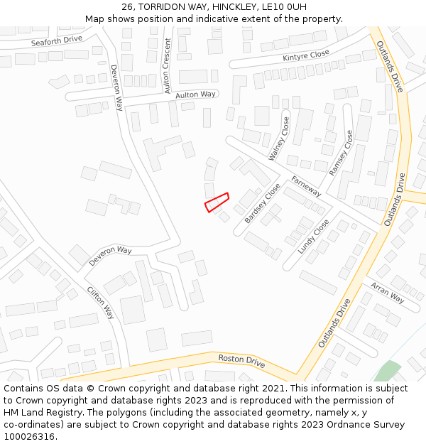 26, TORRIDON WAY, HINCKLEY, LE10 0UH: Location map and indicative extent of plot