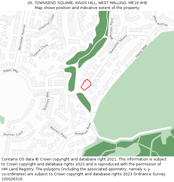 26, TOWNSEND SQUARE, KINGS HILL, WEST MALLING, ME19 4HE: Location map and indicative extent of plot