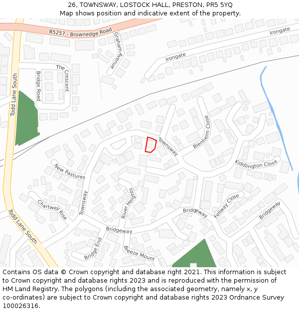 26, TOWNSWAY, LOSTOCK HALL, PRESTON, PR5 5YQ: Location map and indicative extent of plot