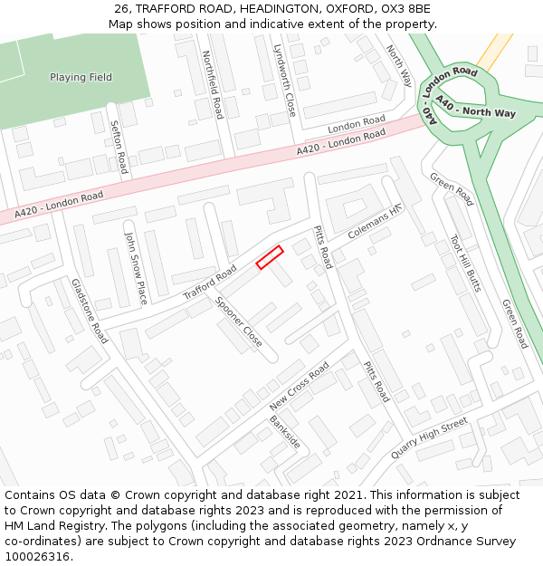 26, TRAFFORD ROAD, HEADINGTON, OXFORD, OX3 8BE: Location map and indicative extent of plot