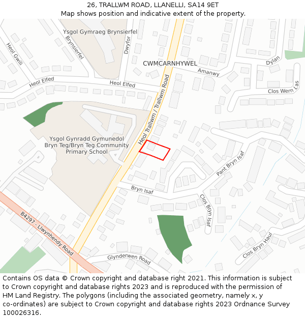 26, TRALLWM ROAD, LLANELLI, SA14 9ET: Location map and indicative extent of plot