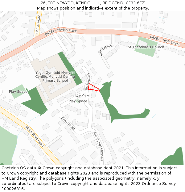 26, TRE NEWYDD, KENFIG HILL, BRIDGEND, CF33 6EZ: Location map and indicative extent of plot