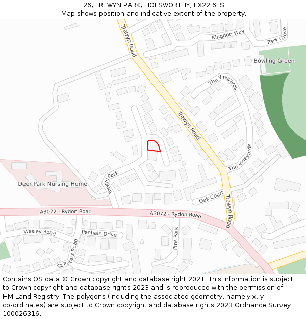 26, TREWYN PARK, HOLSWORTHY, EX22 6LS: Location map and indicative extent of plot