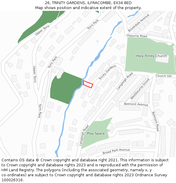 26, TRINITY GARDENS, ILFRACOMBE, EX34 8ED: Location map and indicative extent of plot