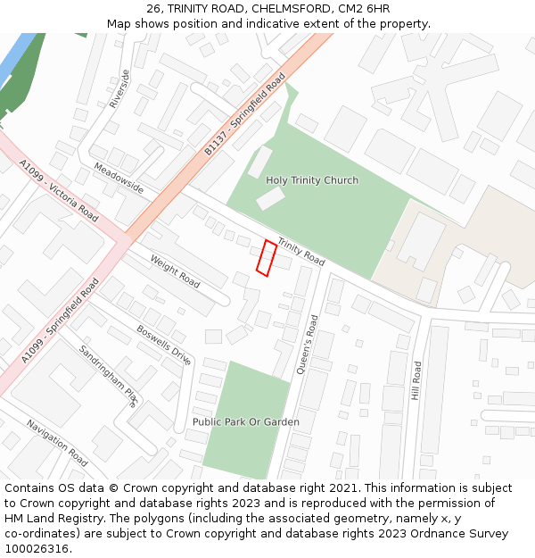 26, TRINITY ROAD, CHELMSFORD, CM2 6HR: Location map and indicative extent of plot