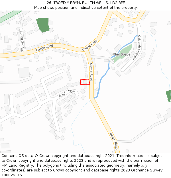 26, TROED Y BRYN, BUILTH WELLS, LD2 3FE: Location map and indicative extent of plot