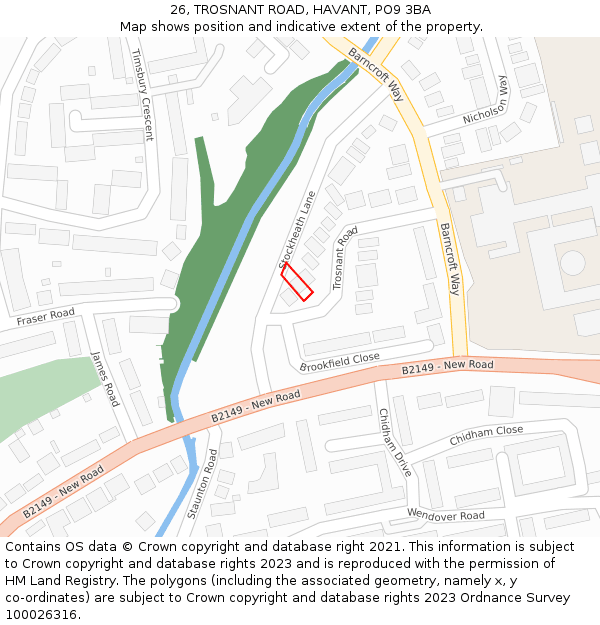 26, TROSNANT ROAD, HAVANT, PO9 3BA: Location map and indicative extent of plot