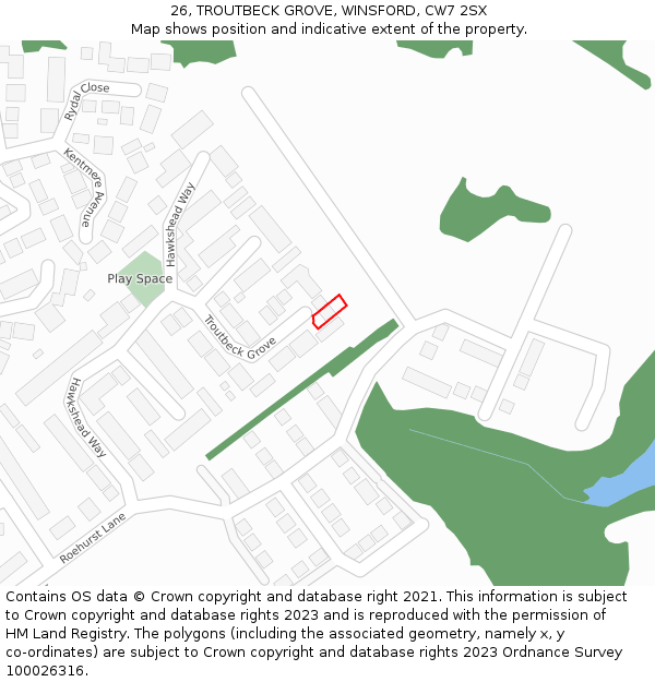 26, TROUTBECK GROVE, WINSFORD, CW7 2SX: Location map and indicative extent of plot