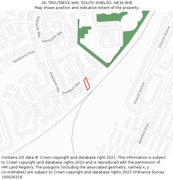 26, TROUTBECK WAY, SOUTH SHIELDS, NE34 9HE: Location map and indicative extent of plot