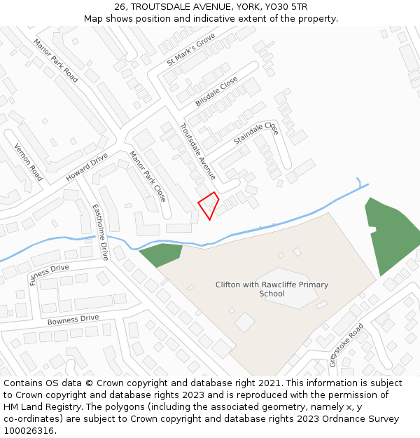 26, TROUTSDALE AVENUE, YORK, YO30 5TR: Location map and indicative extent of plot
