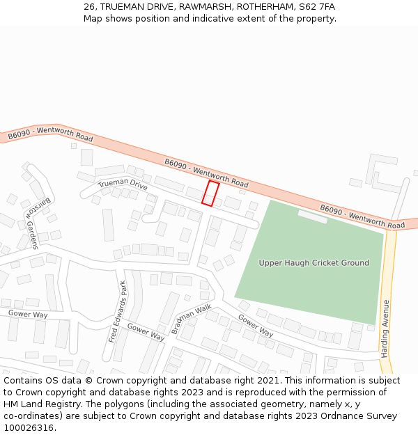 26, TRUEMAN DRIVE, RAWMARSH, ROTHERHAM, S62 7FA: Location map and indicative extent of plot