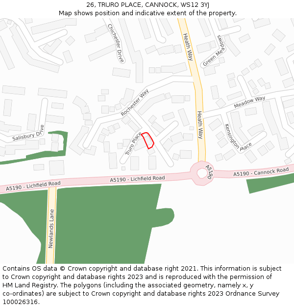 26, TRURO PLACE, CANNOCK, WS12 3YJ: Location map and indicative extent of plot