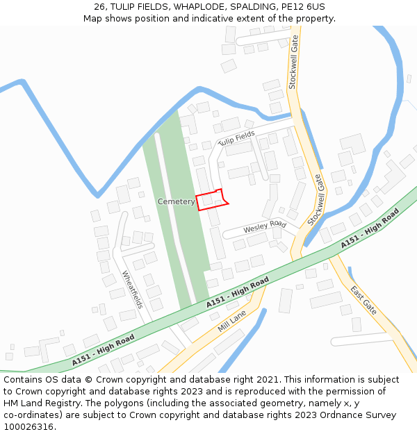 26, TULIP FIELDS, WHAPLODE, SPALDING, PE12 6US: Location map and indicative extent of plot