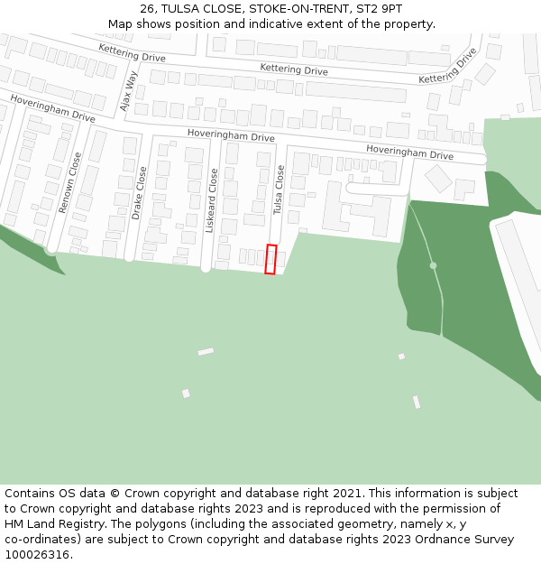 26, TULSA CLOSE, STOKE-ON-TRENT, ST2 9PT: Location map and indicative extent of plot