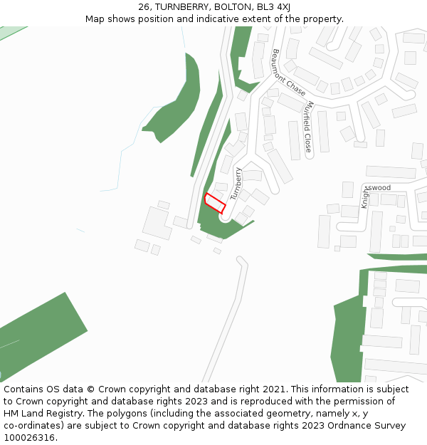 26, TURNBERRY, BOLTON, BL3 4XJ: Location map and indicative extent of plot