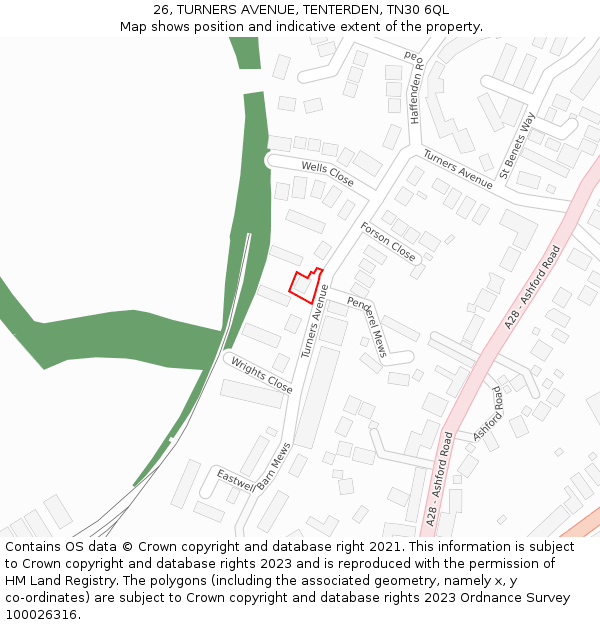 26, TURNERS AVENUE, TENTERDEN, TN30 6QL: Location map and indicative extent of plot