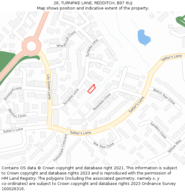 26, TURNPIKE LANE, REDDITCH, B97 6UJ: Location map and indicative extent of plot