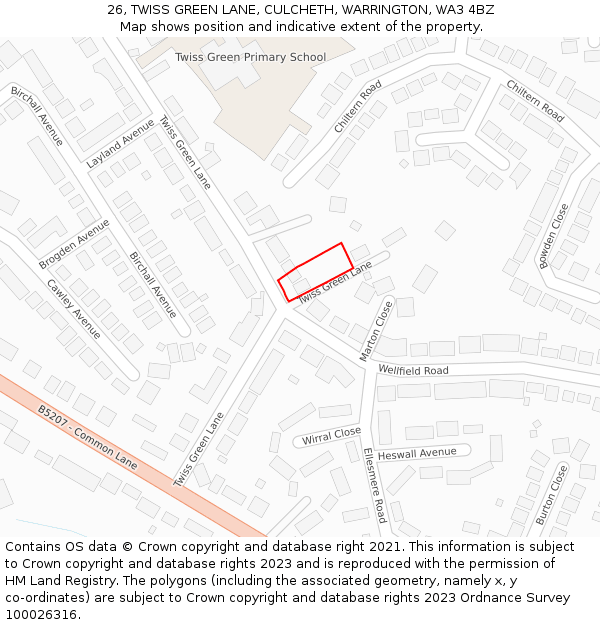 26, TWISS GREEN LANE, CULCHETH, WARRINGTON, WA3 4BZ: Location map and indicative extent of plot