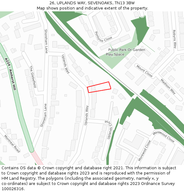 26, UPLANDS WAY, SEVENOAKS, TN13 3BW: Location map and indicative extent of plot