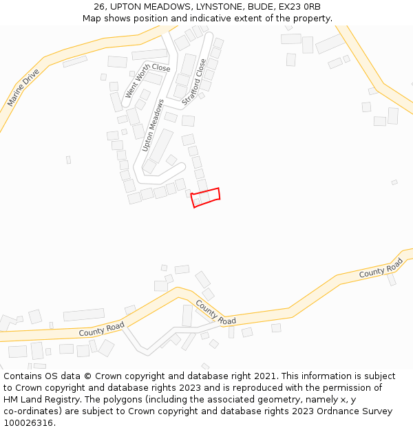 26, UPTON MEADOWS, LYNSTONE, BUDE, EX23 0RB: Location map and indicative extent of plot