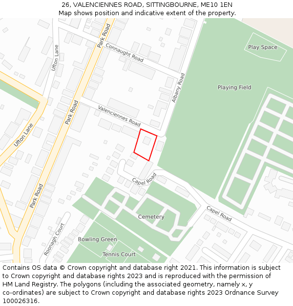 26, VALENCIENNES ROAD, SITTINGBOURNE, ME10 1EN: Location map and indicative extent of plot