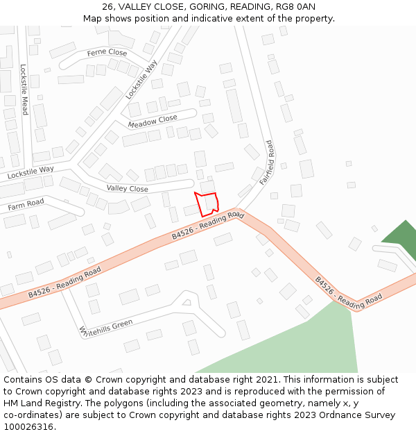 26, VALLEY CLOSE, GORING, READING, RG8 0AN: Location map and indicative extent of plot