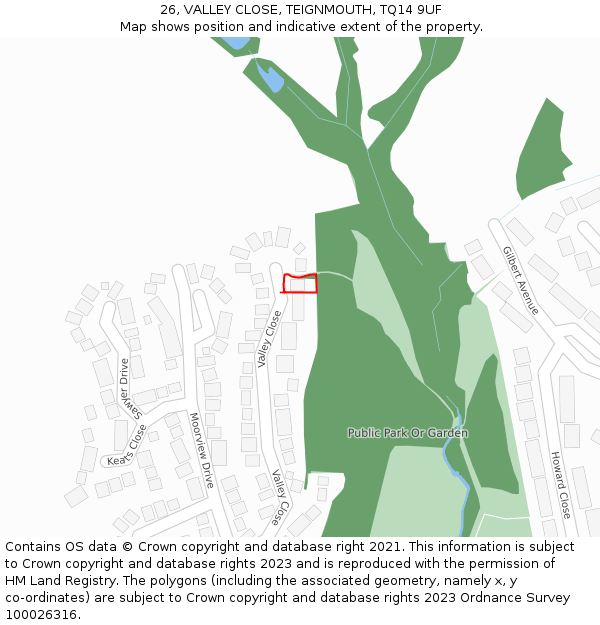 26, VALLEY CLOSE, TEIGNMOUTH, TQ14 9UF: Location map and indicative extent of plot