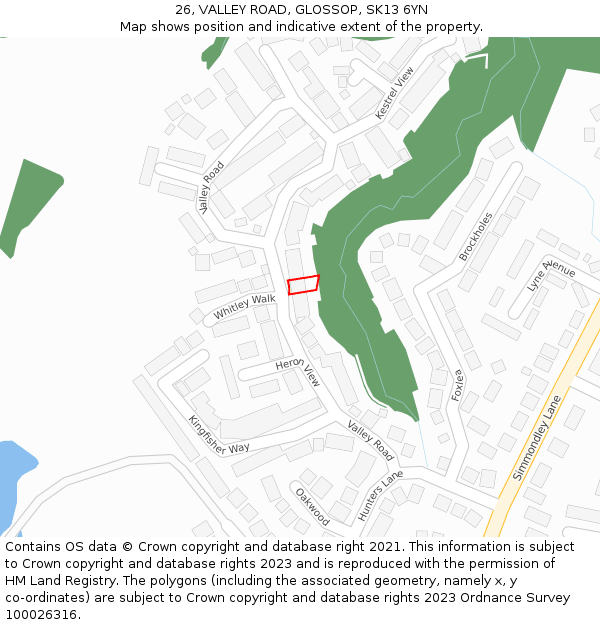 26, VALLEY ROAD, GLOSSOP, SK13 6YN: Location map and indicative extent of plot