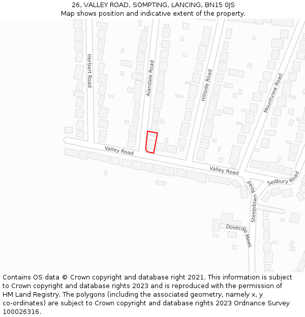 26, VALLEY ROAD, SOMPTING, LANCING, BN15 0JS: Location map and indicative extent of plot