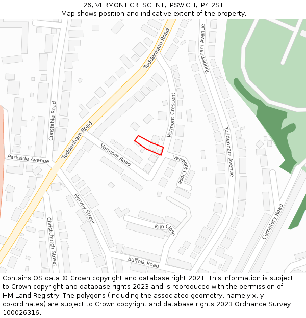 26, VERMONT CRESCENT, IPSWICH, IP4 2ST: Location map and indicative extent of plot