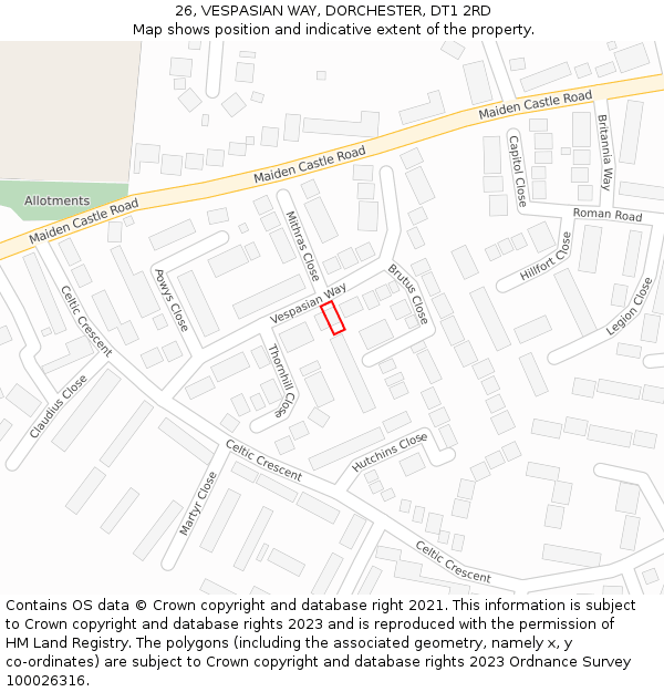 26, VESPASIAN WAY, DORCHESTER, DT1 2RD: Location map and indicative extent of plot