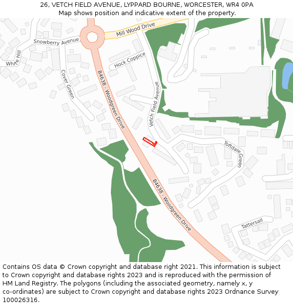 26, VETCH FIELD AVENUE, LYPPARD BOURNE, WORCESTER, WR4 0PA: Location map and indicative extent of plot