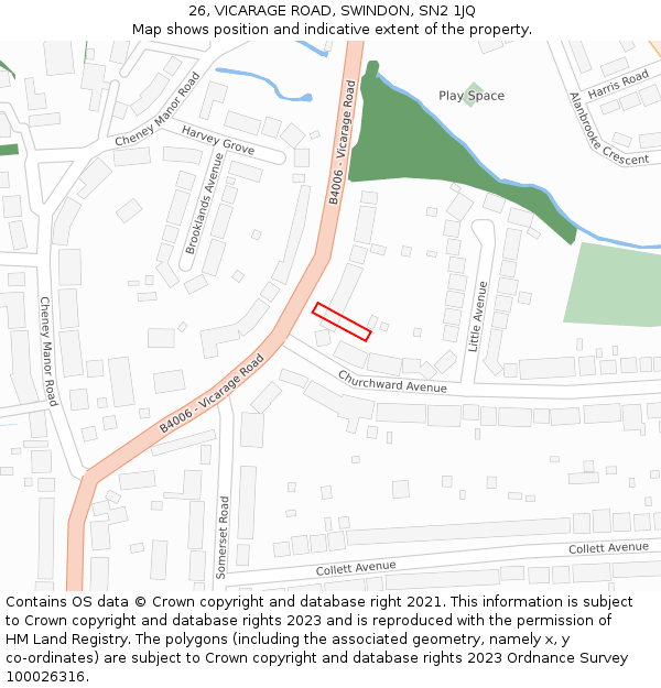 26, VICARAGE ROAD, SWINDON, SN2 1JQ: Location map and indicative extent of plot