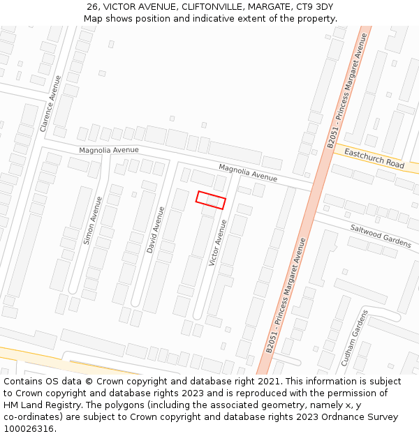 26, VICTOR AVENUE, CLIFTONVILLE, MARGATE, CT9 3DY: Location map and indicative extent of plot