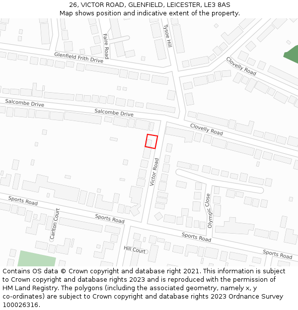 26, VICTOR ROAD, GLENFIELD, LEICESTER, LE3 8AS: Location map and indicative extent of plot