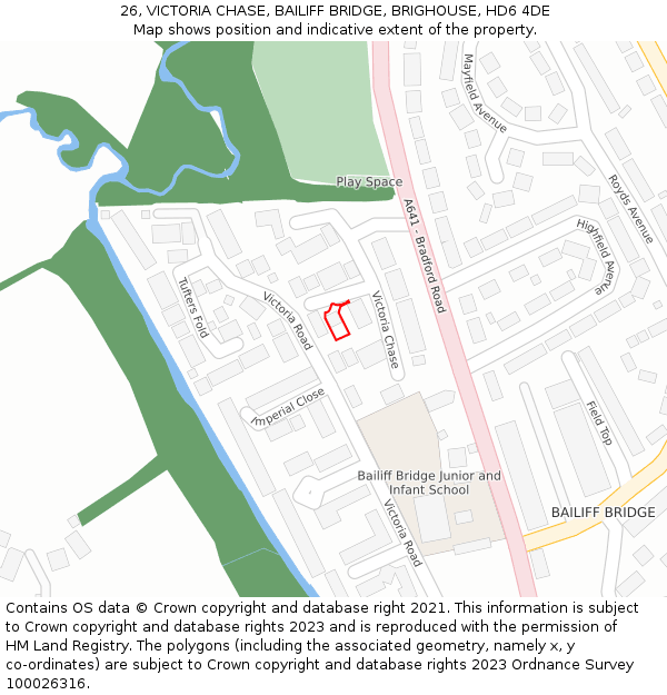 26, VICTORIA CHASE, BAILIFF BRIDGE, BRIGHOUSE, HD6 4DE: Location map and indicative extent of plot