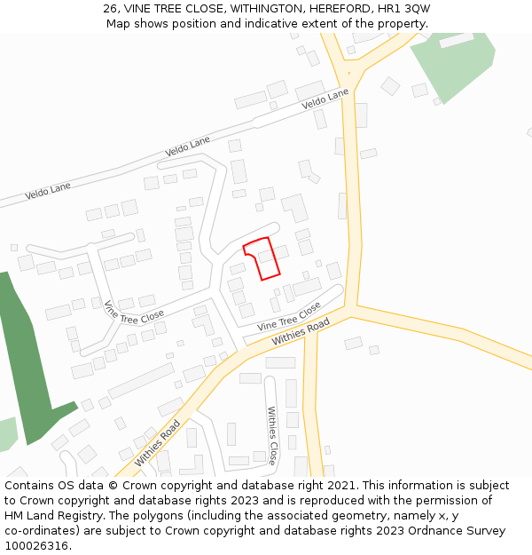 26, VINE TREE CLOSE, WITHINGTON, HEREFORD, HR1 3QW: Location map and indicative extent of plot