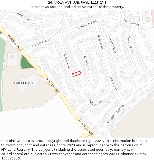 26, VIOLA AVENUE, RHYL, LL18 2NE: Location map and indicative extent of plot