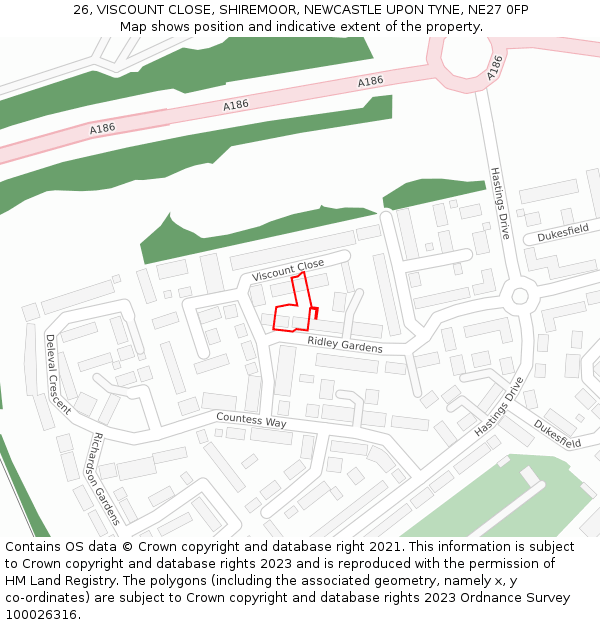26, VISCOUNT CLOSE, SHIREMOOR, NEWCASTLE UPON TYNE, NE27 0FP: Location map and indicative extent of plot