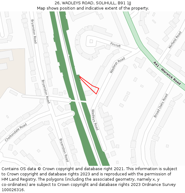 26, WADLEYS ROAD, SOLIHULL, B91 1JJ: Location map and indicative extent of plot