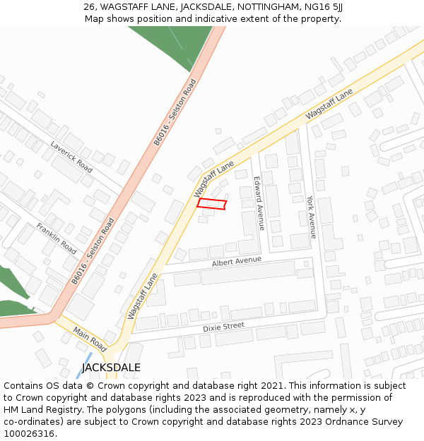 26, WAGSTAFF LANE, JACKSDALE, NOTTINGHAM, NG16 5JJ: Location map and indicative extent of plot