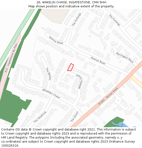 26, WAKELIN CHASE, INGATESTONE, CM4 9HH: Location map and indicative extent of plot