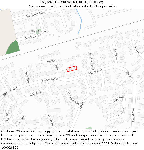 26, WALNUT CRESCENT, RHYL, LL18 4PQ: Location map and indicative extent of plot