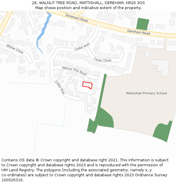 26, WALNUT TREE ROAD, MATTISHALL, DEREHAM, NR20 3GS: Location map and indicative extent of plot