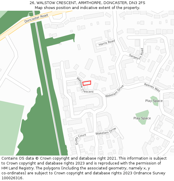 26, WALSTOW CRESCENT, ARMTHORPE, DONCASTER, DN3 2FS: Location map and indicative extent of plot