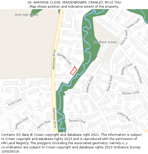 26, WANTAGE CLOSE, MAIDENBOWER, CRAWLEY, RH10 7NU: Location map and indicative extent of plot