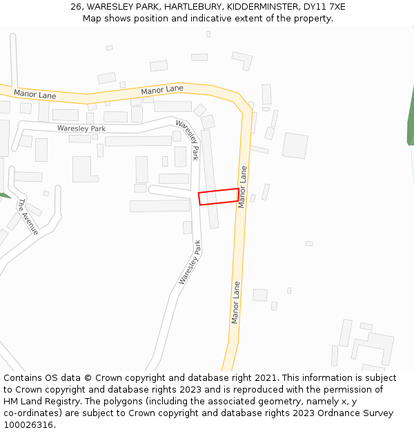 26, WARESLEY PARK, HARTLEBURY, KIDDERMINSTER, DY11 7XE: Location map and indicative extent of plot