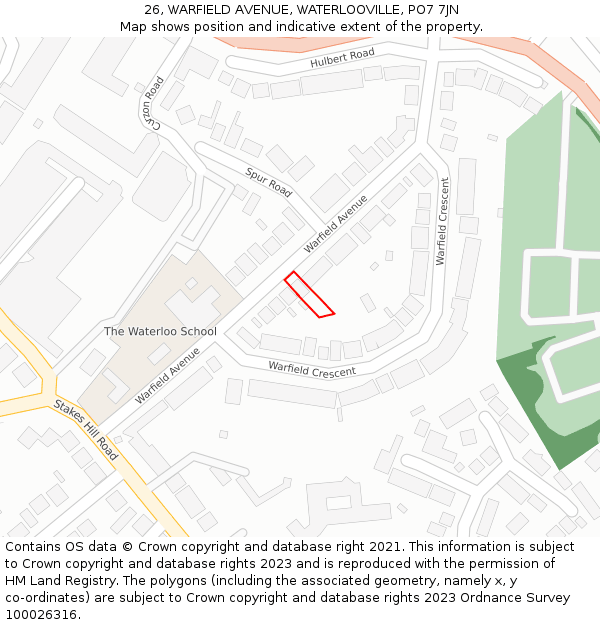 26, WARFIELD AVENUE, WATERLOOVILLE, PO7 7JN: Location map and indicative extent of plot