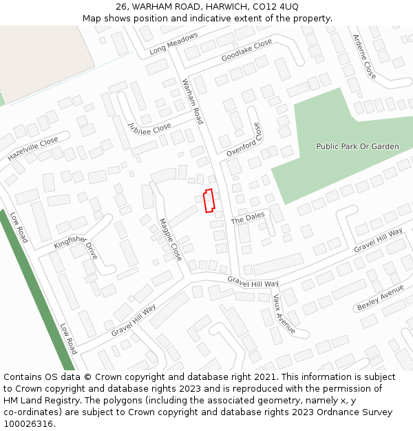 26, WARHAM ROAD, HARWICH, CO12 4UQ: Location map and indicative extent of plot