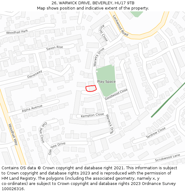 26, WARWICK DRIVE, BEVERLEY, HU17 9TB: Location map and indicative extent of plot